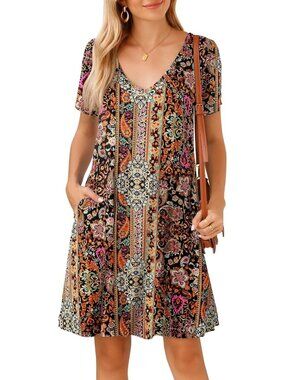 Plus Size Summer Short Sleeve V-Neck Dress with Pockets - Casual & Comfy!